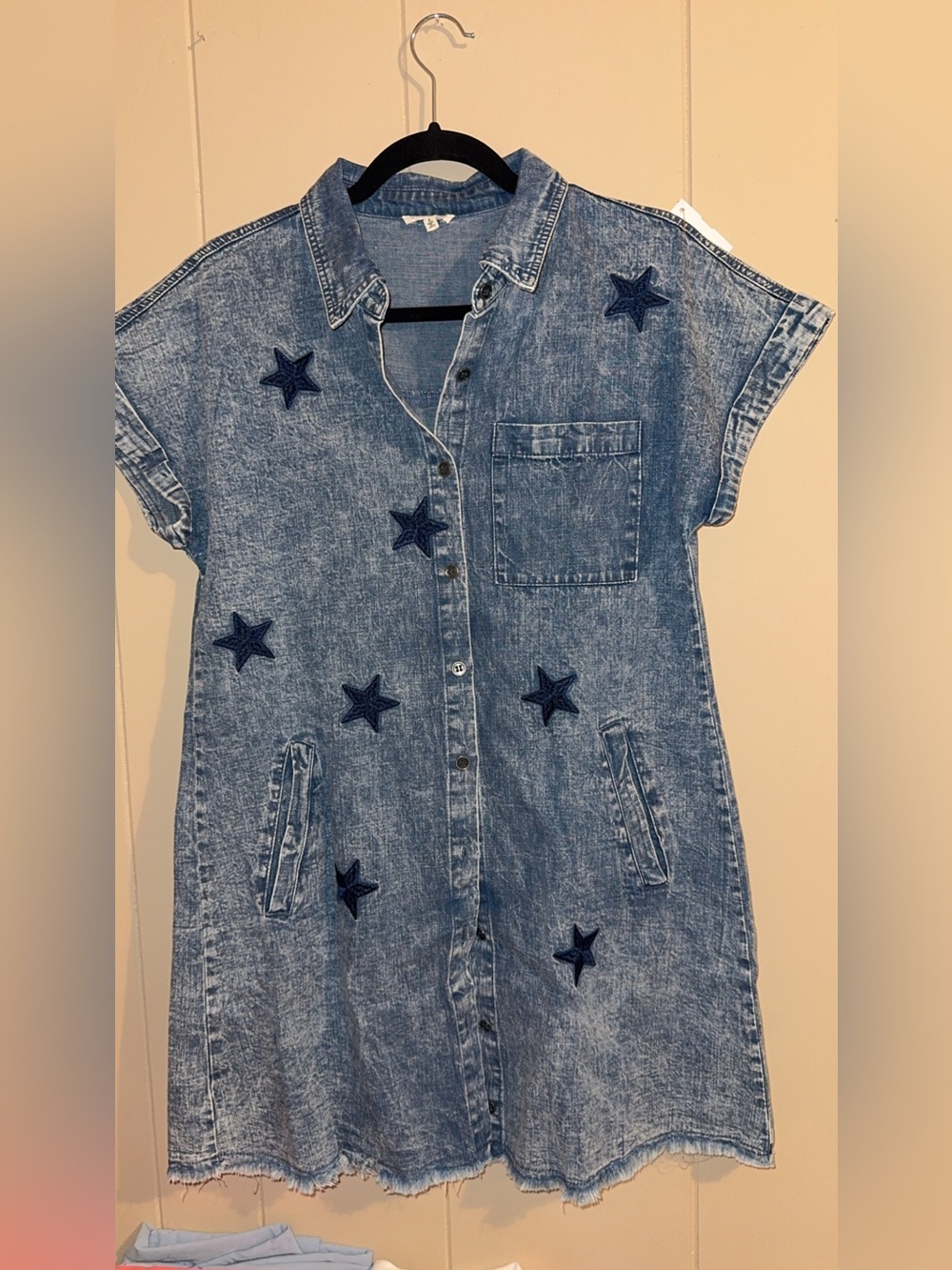 JODIFL Blue Denim Star Button-Front Womens Dress